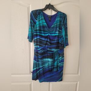 Lane Bryant V-Neck Dress in Blue and Green